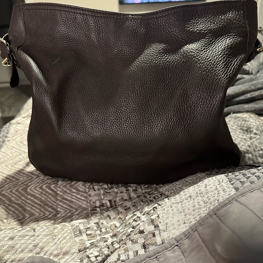 Authentic Gucci Dark Brown Leather Web Shoulder Bag